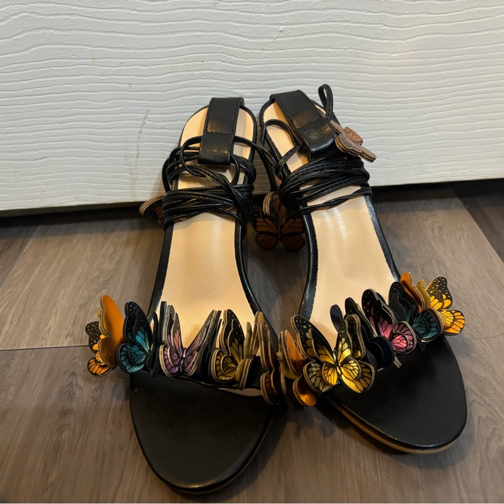 SHEIN Black Heels with Multicolor Butterfly Accents